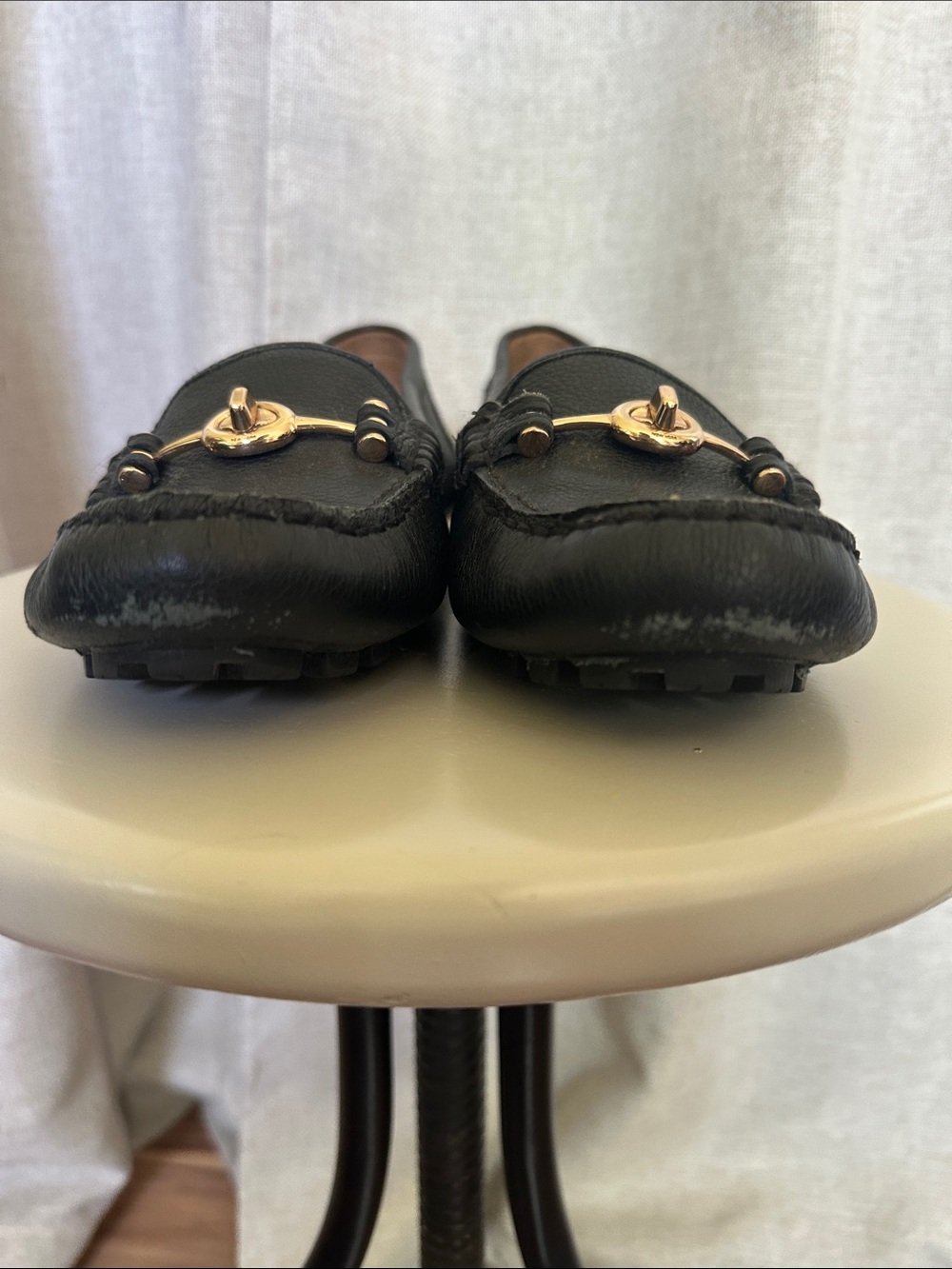 Coach Black Leather Arlene Driving Loafers with Gold Accent - Picture 4 of 7
